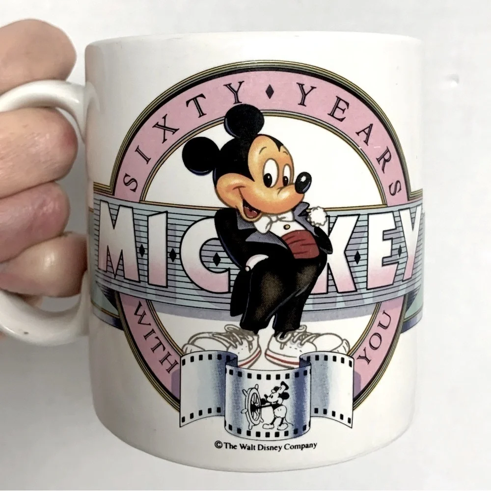 🌺VINTAGE 1988 DISNEY MICKEY MOUSE “60 YEARS WITH YOU” ANNIVERSARY LARGE MUG EUC - Picture 3 of 12